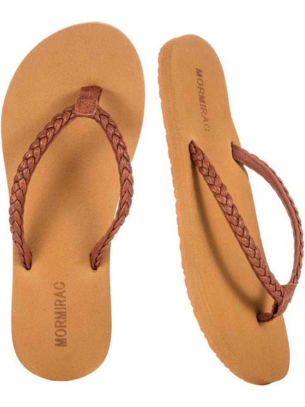 Women's Brown Summer Comfortable Slim Braided Flip Flop Beach Thong Flat Sandal